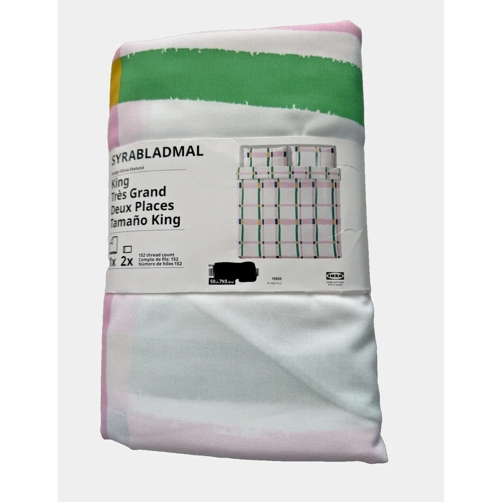 IKEA SYRABLADMAL King Duvet Cover + 2 Pillowcases Multicolor Check New